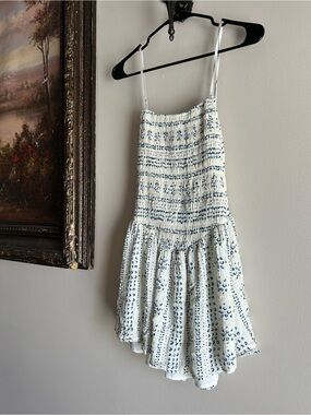 White & and blue Sundress with Spaghetti Straps